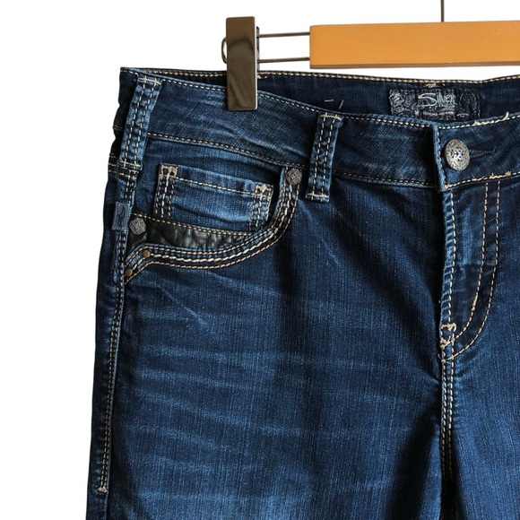 Silver Jeans RARE Suki High Slim Denim Size 33 Leather Detailing NWOT - Picture 11 of 16